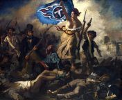 Someone posted an image of Thomas Jefferson signing the Declaration of Independence in a Kyle Vanden Bosch jersey. Here&#39;s one of Liberty Leading the People with a Titans Flag. from kyle thomas