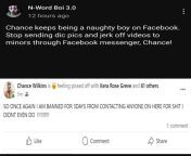Chance Arntzen caught texting a 14 year old boy, gets banned from Facebook chat for the second time this week. Hopefully 1 more in an IP permaban. from 17 old boy an 40