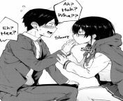 LF Mono Source: &#34;Ah Huh Wha Eh Hee&#34; Sluurp slurp&#34; 1boy, 1girl, black hair, blank speech bubble, bowtie, finger in another&#39;s mouth, finger sucking/sucking finger, from side, glasses, hand grab, hoodie, licking finger, looking at another, sc from kerala chechi new finger in