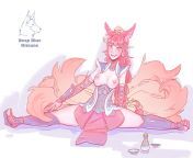 Foxfire Ahri showing her flexibility (Deep Blue Kitsune) from foxfire