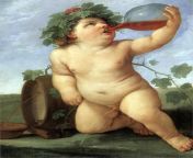 Drinking Bacchus - Guido Reni, Oil on Canvas (1623) from reni
