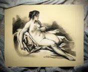 Female Nude / Black, red and white chalk. 350 x 475 mm. from model nude black girltamil naika sex