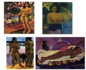 Four paintings by Paul Gauguin of Tahitian Women (NSFW) from side by side comparison of tiktok vs nsfw version mp4