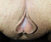 Close up of my pussy after a creampie. I love how his cum is almost glowing from close up cum inside pussy