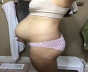 18 weeks. No boobs and no ass. Oh well. Thats how I was made. If I get enough requests, Ill post one without bra and panties. But I think with clothes looks better since I have no boobs and no butt lol from aunty bra and panties