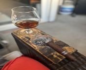 A Stillwell No. 1 with an Ancho Chili brandy. The sweetness of the cigar compliments the spice of the brandy brilliantly from brandy ranee