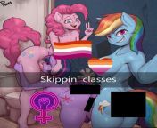 Pinkie Pie, Twilight Sparkle, Rainbow Dash (Series: MLP FIM) [Artist: Phess] from 14576suggestive artist colon buttercupsaiyan spike twilight sparkle animated double the fun dragon eyes closed female french kiss holding hands kissi gif