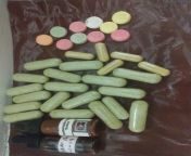 10 0.375mg Clonazolam Smarties-- 18 ~1.3g 000 caps of San Pedro Cactus Powder (~24g?250mg Mescaline) 1 Bottle of Syrian Rue Extract 1 Bottle of B. Caapi extract (Both/Either used to potentiate the trip) 5 capsules of ginger/tumeric for the Nausea from the robodoll 5 jpg