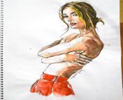 Pen &amp; watercolor drawing of a girl model on my sketchbook from ls nonude young girl model studios young ant