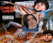 Jon and Arin if they were featured on a NSFL death metal album cover from arin eyefakes