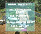 ?APRIL SPECIALS!?&#36;25 vid cock rate?&#36;50 panties &amp; Polaroid?&#36;200 GFE w personal Snap?More deals for manyvids contest votes??50% off XXX OF w VIP SNAP 4 LIFE FREE? links in comments from of w