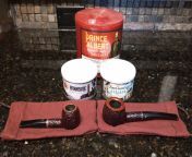 Mail call. A couple new Savinelli&#39;s (a Pocket 202 apple and a Roma 315 EX large prince). A couple new releases to try and some backup of my ol&#39; faithful Prince Albert. Happy piping everyone. Keep it cloudy. from nepali couple new kanda