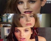 Emma Watson, Karen Gillan, Gal Gadot. 1) Slow and sensual BJ. 2) Rough hair pulling face fuck. 3) Cock gulping in movie theater while watching one of her films. from emma watson movie nude scenes