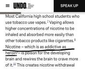 LMAO I find it both comical and ridiculous how they compared nicotine to fucking heroin from heroin