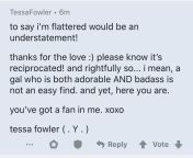 guys, tessa fowler commented in that horny appreciation post i made about her and she said she&#39;s a fan of me??! lil ol me?! am i in a dream? seriously, pinch me! im smiling so much, what an absolute sweetheart she is ? from onlyfans tessa fowler nude in bed video leaksss