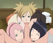 Naruto is getting BJ by Sakura, Ino, Temari, Tenten, and Hinata. from sakura ino hinata tenten and temar