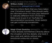 Chris claims that he told Barb about Magi-Chan possessing his body from magi nick