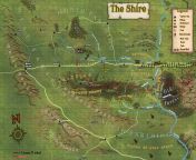 The Shire. I edited an old map I made, with little correction on the words, roads and rivers. Also I&#39;ve added Frodo&#39;s path from Bag End to Bree from the hundsome epd 2