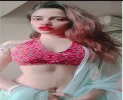 Jass Bhalse navel in red sleeveless blouse and green half saree from half saree butt