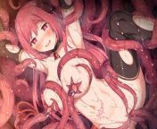 Tentacles sucking up her milk and filling her pussy from tentacles set up futa