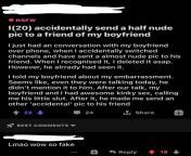 op(20) accidentally sends nudes to bfs friend than has sex with bf and sends more pics to bfs friend, as you do from sex with bf mp4