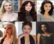 Which TWO would you rather watch in a threesome? Elle Fanning, Olivia Cooke, Camila Mendes, Anya Taylor-Joy, Olivia Rodrigo, or Rachel Zegler? from olivia rodrigo