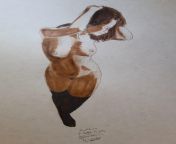 Markers and brown pen study on tan paper of a nude woman in thigh highs from pen pavam