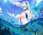 Summer Brynhildr in topless in the water from veline in topless