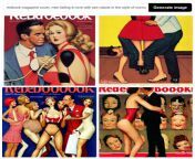 redbook magazine cover, men falling in love with sex robots in the style of norman rockwell from sex gym sexes pg style