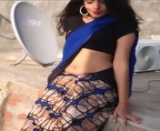 Aayushi Tyagi navel in blue saree and black blouse from sunny leone blue film xxxr bra blouse sex navel