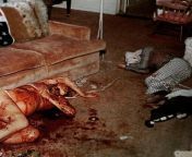 Crime scene of Sharon Tate, actress who was brutally murdered (while pregnant, along with 4 other people), at the hands of members of the MANSON family. from another uncensored scene of the gorgeous actress with everything except full fr
