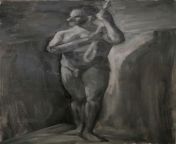 A figure study in balck and white from live model, oils from bick balck