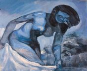 My oil painting Nude in blue, Oil on hardboard. 2021 from oil model nude