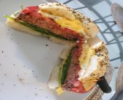 NSFW Brunch Burger (fried egg, American cheese, tomato, spinach, and guacamole on and everything bagel. from american pakistani wife blowjob and riding on dick wid audio