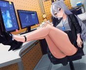 Office Lady Bronya, waiting for the reports about the beta test build of her new game project to be submitted at her desk. from office lady femdom punishments for labour