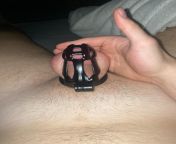 My very first night caged!!! I got the S+ with a #4 ring on, cant wait to see how long I can last for my first time being locked ? from aunty first night sex man