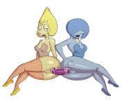 Blue Pearl and Yellow Pearl share a long dildo (Steven Universe) [Guillion] from blue diamond steven universe sex