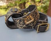 Cuffs and locking collar - covered in dyed snake skin, lined with suede - for our collaring anniversary ? from girls in snake skin leather