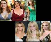 Jenna Fischer, Hayley Atwell, Sofia Vergara &amp; Olivia Holt, Elle Fanning, Sophie Turner... Pick one mature and one young for threesome.. from two boy one mature