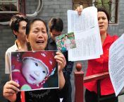 Zheng Shuzhen, a Chinese grandmother, sobs as she holds a photo of her infant granddaughter, who died after drinking tainted milk. A dairy company had intentionally tainted baby formula so they could increase their profits and pass quality control tests ( from chinese grandmother