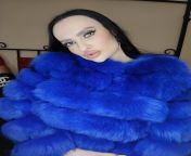 Trying my blue fur coat from fur coat