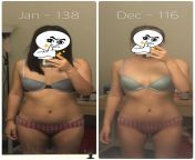F/25/5’7” [138lbs &amp;gt; 116 lbs = 22lbs] Jan 2019 to Dec 2019. Didn’t think I looked any different until I compared these photos today 😳 from СТС 23 02 2019