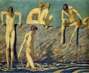 Ludwig von Hofmann: Boys Bathing (1910-20s) from boys bathing