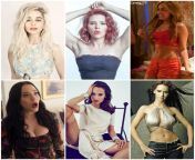 Emilia Clarke, Scarlett Johansson, Miley Cyrus, Kat Dennings, Alicia Vikander and Jennifer Love Hewitt. 1/2. Sloppy throatfuck and cum swapping, 3/4. Super lubed titfuck, lapdance and cowgirl, 5/6. Animalistic anything goes threesome from lapdance and creampie