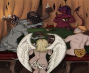 [OC] [ART] Five Heroes of Theomachy Playing Strip Poker: Game Over!by Catilus from strip girl game