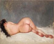 Naked woman lying on her back, 19th Century France from naked woman belly