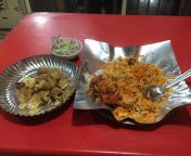 Hyderabadi Chicken Biryani and Chicken kebab topped with cream and butter for dinner :) from chicken slauthering