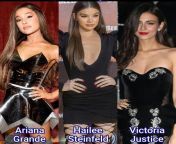 Ariana Grande/ Hailee Stienfeld/ Victoria Justice... (1) Cowgirl anal,(2) Handjob with dirty talk, (3) Jerk to her pole-dancing ( no cumming)... from africa dirty dancing no panties