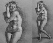 Graphite drawing of nude female - from photo reference from drawing hairy nude