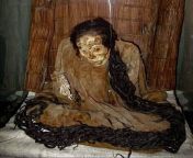 The mummy of a woman known as &#34;The lady with long hair&#34;, found in 1958 at Huaca Huallamarca in Peru, and dates back to approximately 900 CE. The woman died when she was 30-35 years old and her hair measures 2.15 meters [712x694] from yakuza peru